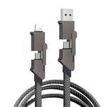 Aiivioll USB C Charger Cable, 60W USB A/USB C to USB C/Lightning Cable Flat Braided Fast Charging for iPhone 15/14, Samsung S22/S21, Huawei, Pixel, iPad, Switch, and More (1m/Dark Gray)