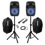 Vonyx VPS082A 8" Active Bluetooth Disco Speakers DJ PA System wth Stands & Bags