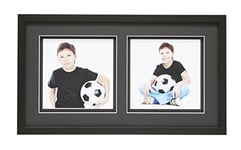 Deknudt Frames S43DK2 P2 Cadre pour 2 Photos avec Double Passepartouts + Espace Supplémentaire Bois Noir 20 x 20 cm