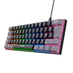 Trust Gaming GXT 867 Acira 60% Clavier Mécanique AZERTY Français, Touches à Double Fonction, Éclairage RGB, USB Compact Mini Clavier Gamer 60 Pourcent Programmable PC Portable - Noir/Gris