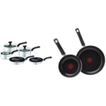 Tefal Comfort Max, Pan Set, 14cm Milkpan, 16cm and 18cm Saucepans with Lids & Taste Twin Pack, Aluminium Frying Pans, Pan Set, Pans 20 cm and 28 cm diameter, Non-Stick