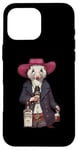 Coque pour iPhone 16 Pro Max Opossum américain dans un chapeau de cowboy buvant une bouteille de whisky