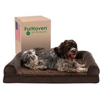 Furhaven XL Memory Foam Dog Bed Sherpa & Chenille Sofa-Style w/Removable Washable Cover - Coffee, Jumbo (X-Large)