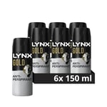 Lynx Gold Anti-Perspirant Aerosol Men's Deodorant Spray with ProScent technology and an oud wood & fresh vanilla scent for 72 hours protection against odour and wetness 6x 150 ml