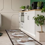 CREARREDA Wood Tropical Hexagons Kitchen Rug, 180 x 50 cm, Non-Slip and Washable Vinyl, 100% Made in Italy, Deluxe Line