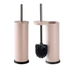 2x Round Toilet Brushes Bathroom Cleaning Scrubber Closed Tower Holder Matt Pink