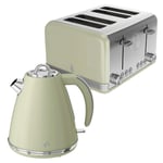 Swan Retro Kettle & 4 Slice Toaster Kitchen Matching Set (Green) 🚚💨