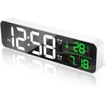 Réveil Numérique, Horloge Murale Réveil Matin led Digital Miroir Grand Ecran avec Température Date, 2 Alarme, 40 Musique, 6 Luminosité Variable, usb