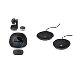 Logitech Group - Système de vidéoconférence avec webcam Full HD 1080p, Panoramique 260° pour PC Windows et Mac & Group Extension Microphones pour Audio et Visioconférences