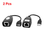 2 Pcs CAT5 Cat5e Cat6 RJ45 USB Extension Extender Adapter Cable up to 150ft