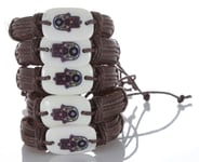 5 Hand God Hamsa Sacred white pendant Brown Leather Bracelet Kabala Luck Success