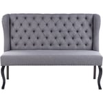 Canapé Banquette 2 Places en Tissu Gris Foncé avec Piétement Noir en Bois et Haut Dossier Capitonné pour Salon ou Couloir Vintage Classique Beliani