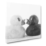 Rubber Ducks Opposites Attract Painting Modern Canvas Wall Art Print Ready to Hang, Framed Picture for Living Room Bedroom Home Office Décor, 14x14 Inch (35x35 cm)