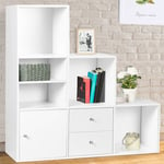 Idmarket - Meuble de rangement en escalier liam 3 niveaux bois blanc avec porte et tiroirs