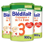 Blédina Blédilait Croissance 3+ Lait en Poudre pour Bébé, 3 x 900g