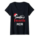 Womens Santas Favorite Mom Gift Christmas Funny Xmas Pajama V-Neck T-Shirt