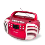 Groov-e Retro Boombox - Portable Cassette Tape & CD Player with Radio, 3.5mm Aux Port, & Headphone Socket - LED Display, 2 x 1.2W Speakers - Battery or Mains Powered - Red