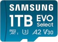 Samsung EVO Select (2024) microSD card + SD Adapter, 1 TB, UHS-I U3, 4K UHD, Full HD, 160 MB/s Read, Memory card for smartphones, tablets and laptops, MB-ME1T0SA/EU