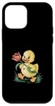 Coque pour iPhone 12 mini Caneton jaune mignon avec fleur pour enfants