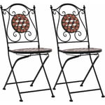 Maisonchic - Lot de 2 Chaises de bistro mosaïque Chaises de jardin Marron Céramique 83526