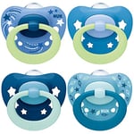 NUK Signature Night & Day Baby Dummies | 18-36 months | Glow in the Dark Soothers | BPA-Free Silicone | Blue | 4 Count