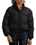 Maeau - Femmes Manteau en Duvet Hiver Dame Veste Matelassé à Manches Longues Doudoune Fermeture Duvet Éclair Courte Rembourré Chaud - Noir - XL