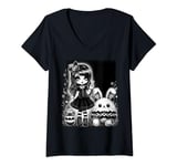 Womens Goth Girl Easter Bunny Egg Hunt Cute Gothic Emo Graphic V-Neck T-Shirt