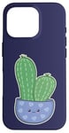 Coque pour iPhone 16 Pro Cactus Kawaii en pot pour les amateurs de plantes succulentes bleu nuit