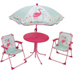 Cijep - fun house 713088 flamant rose Salon de jardin avec une table, 2 chaises pliables et un parasol pour enfant