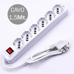 V-tac - Multiplug avec càble 1,5m 6 prises 10/16A 2P+E Bipass + Schuko Light Switch Plug 16A 2P+E Blanc