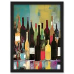 Artery8 Rose White and Red Glass Wine Bottles on Shelf Artwork Framed Wall Art Print A4