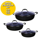 6Pc Shallow Casserole Set Dish Non Stick Skillet Saute Pan Cooking Pot with Lid