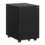 SONGMICS Caisson de Bureau Metal, Caisson de Rangement Mobile, avec roulettes et Serrure, pour Documents et Dossier Suspendu, avec 3 tiroirs, 39 x 52 x 60 cm Noir OFC60BK