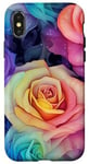 Coque pour iPhone X/XS Rose pastel, violet, jaune, arc-en-ciel, rose florale