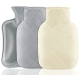 2L Water Bottle with Covers,Anstore Hot Water Bag Grey White,Anti-Leakage Hot Water Bottle Rubber Soft Plush Cover Removeable & Washable,Hot Therapy Hand Warmer(1 Pack Hot Water Bottle & 2 Covers)