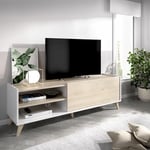 Meuble tv Ness Blanc - Naturel Blanc - Naturel 155 x 47 x 43 cm - Blanc - Naturel