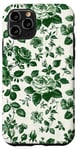 Coque pour iPhone 11 Pro Chinoiserie Toile Vert Motif Roses Feuilles Jardin