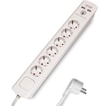 FeinTech MD000633 Multiprise avec USB et fiche plate, 6 prises avec interrupteur, parasurtenseur et câble de 3 m