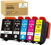 Lot de 5 Cartouches d'encre pour Epson 202 202 XL Couleurs de Rechange Compatible avec imprimantes Epson Expression Premium XP-6100 XP-6000 XP-6001 XP-6005 XP-6105