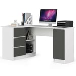 Akord - Bureau d'angle gauche B20 Blanc 155 cm 1 porte 3 tiroirs façade Gris Graphite 4 étagères 155x85x77 cm