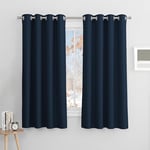 PONY DANCE Navy Blackout Curtains - 63 inch Drop Eyelet Top Drapes Privacy Protected Room Darkening for Living Room/Kids' Bedroom, 52 x 63 inch, 2 Panels, Navy Blue