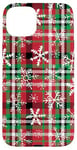 iPhone 15 Plus Red Green Christmas Buffalo Tartan Plaid Snowflakes holidays Case