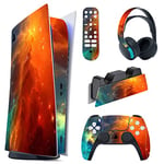 PlayVital Kit de Autocollants Skin Decal pour ps5 Sticker Vinyle pour ps5 Console&Manette&Station de Charge&Casque&Télécommande Média-Édition Numérique-Univers étoile Orange