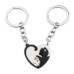 2Pcs Porte-clés en Acier Inoxydable, Porte-clés Couple, Porte-clés Puzzle Coeur Cadeaux pour Amis, Couples (Noir Blanc)