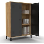 Idmarket - Armoire basse ester 2 portes métal noir et contour bois design industriel