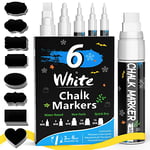 AOSUCO White Chalk Pens, 6 pack-1, 3, 6, 10, 15mm, 5 Different Fine and Jumbo Tips of Liquid Chalk Pens Chalk Markers, Dry & Wet Erase Window Pens