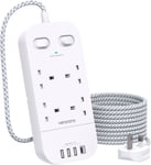 4 Way Surge Protected Extension Lead with USB Slots – Multi Plug Power Strip for