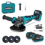 Yofidra Meuleuse Sans Fil 125 mm, Profondeur de Coupe 50 mm, Meuleuse d'angle Sans Fil 850 W 8 000 tr/min avec 2 Piles, 3 Lames de Coupe, 3 Vitesses Mini Meuleuse pour Couper, Meuler, Polir