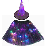 Women Kids Girl Luminous LED Glow Lights Elf Witch Hat Star Skirt Spider Web Wiz