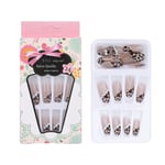 24pcs Leopard Print Faux Pearl False Nails Girls Full Cover Fake Nail Tip Ma TOU